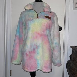 Southern Fried Chicks Fuzzy Long Tye Dye Pull Over W/Pockets